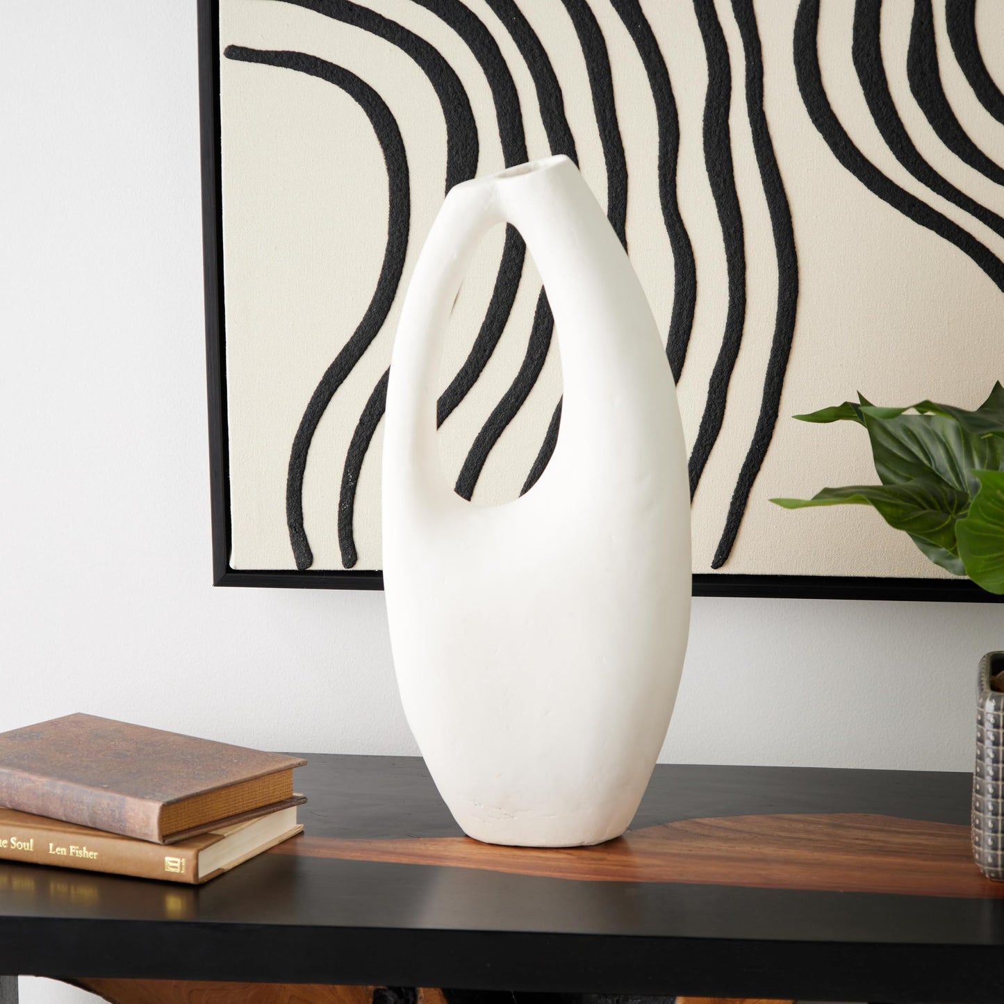 Beige Decorative Vase, Abstract Curved Centerpiece