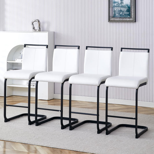 White Bar Stools Set of 4, 25" Counter Height, Faux Leather