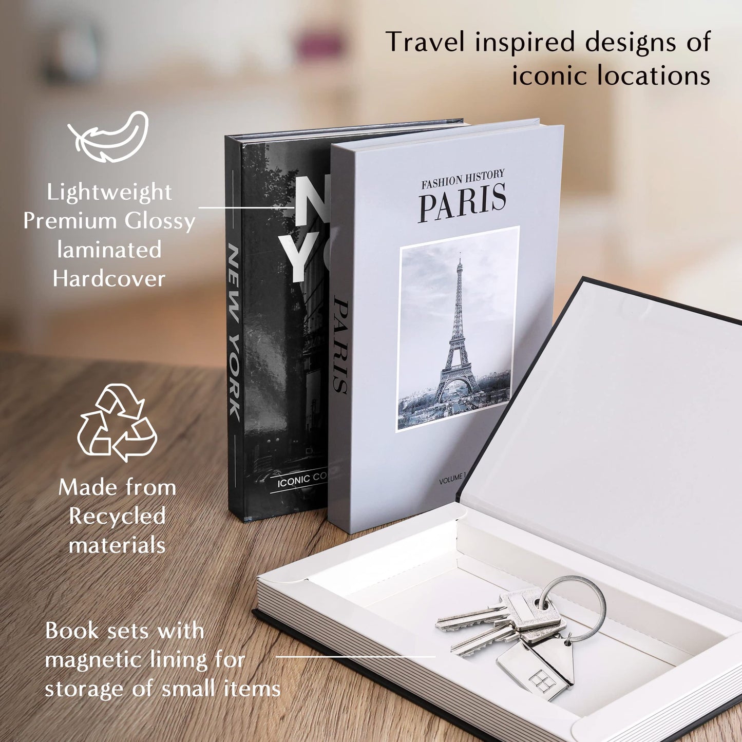 Black and White Fashion Books Decor Set of 3, Hardcover for Home