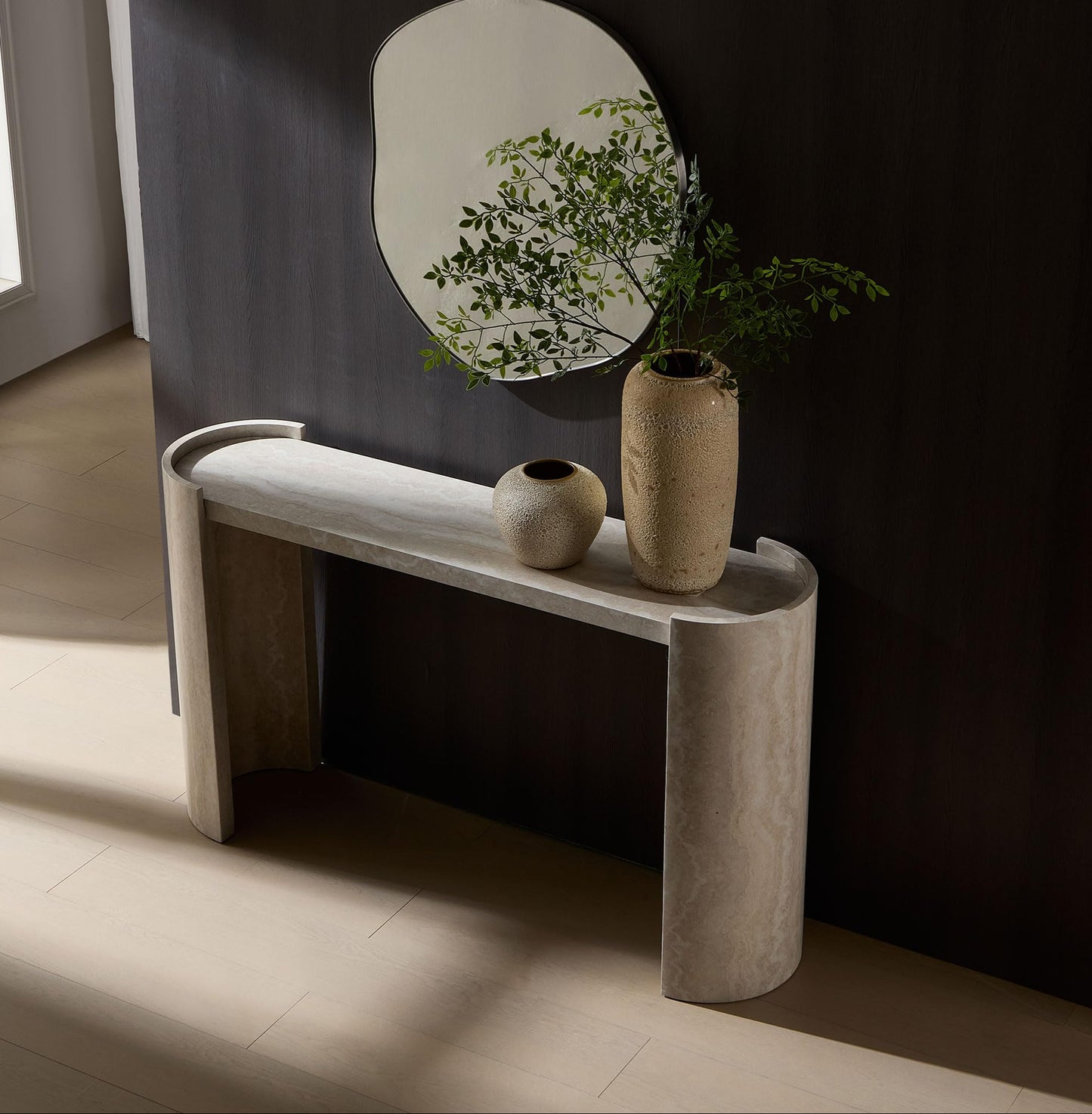 Beige Faux Marble Pattern, Modern Narrow Console Table