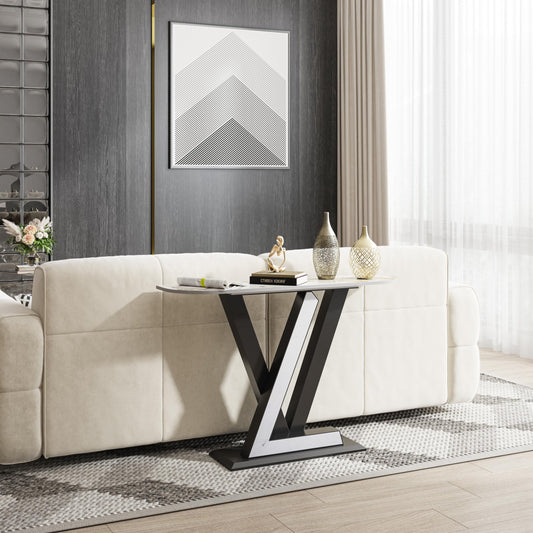 Black Modern Console Table, Sintered Stone with Geometric Shape