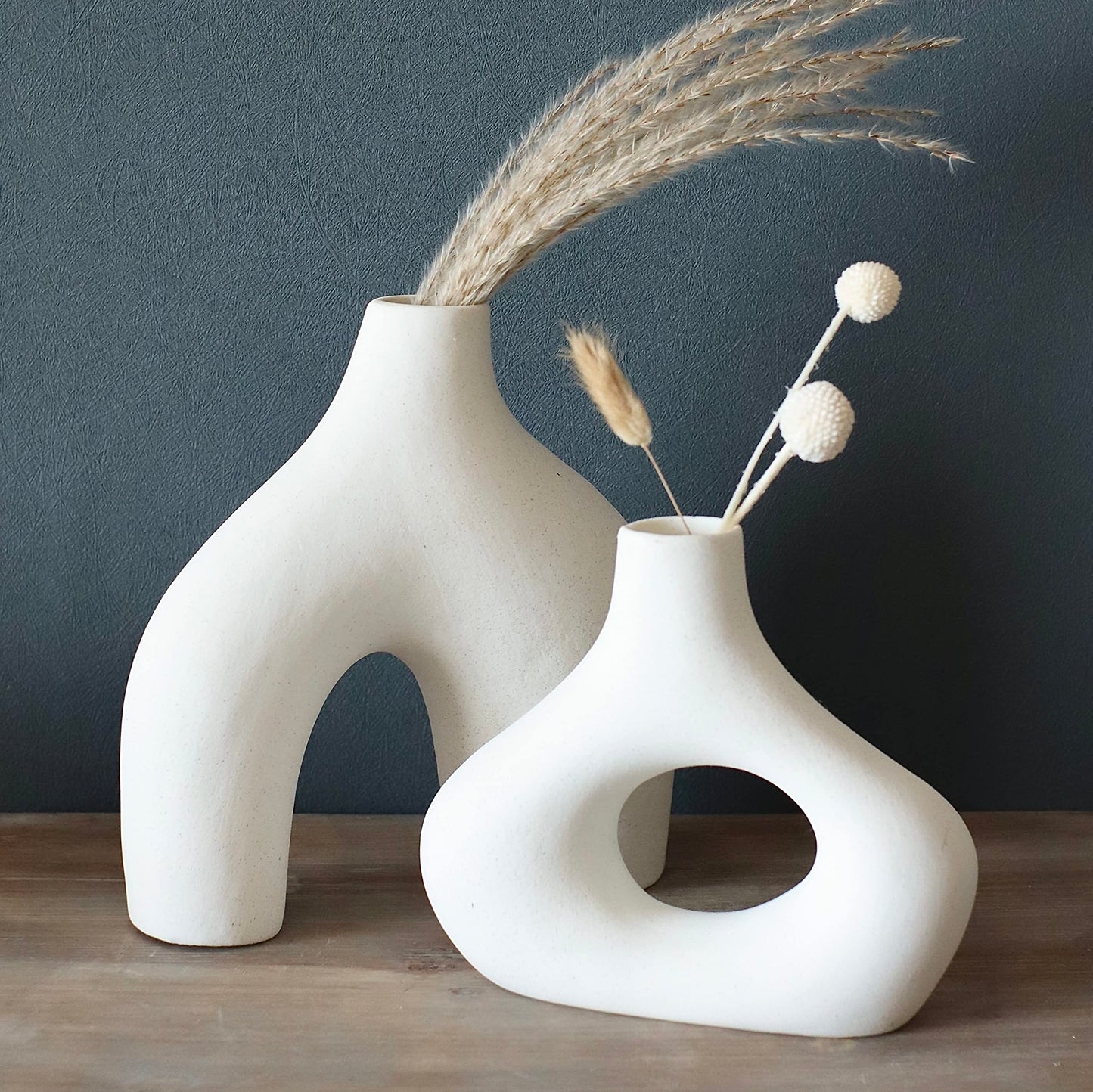 White Ceramic Hollow Vase Set