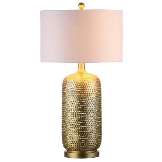 Gold Table Lamp, 30" Tall Resin LED, Hammered Design