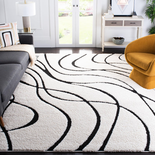 Ivory & Black Abstract Area Rug, Plush 8' x 10'