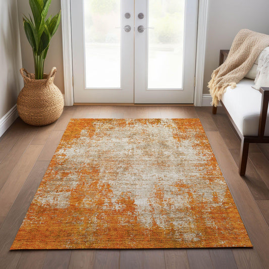Orange Abstract Area Rug 8' x 10' Indoor/Outdoor