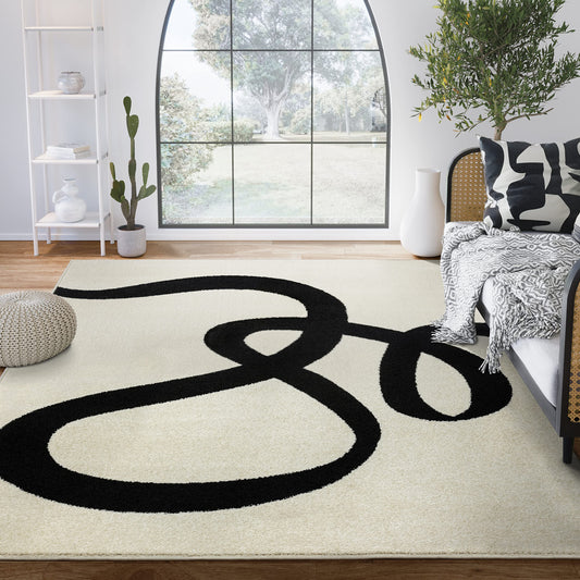 Beige and Black Abstract, Line Design 8"x10" Area Rug