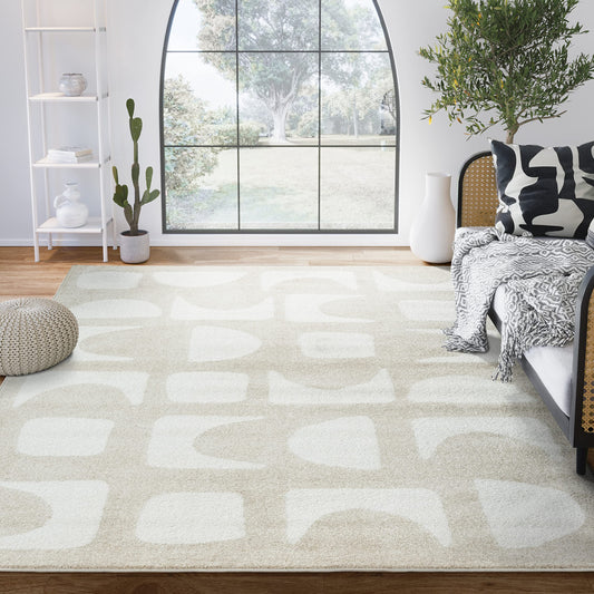 Cream Area Rug, Modern Geometric Design , 7'9" x 10'2"