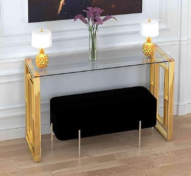 Glass Top Console Table, Stainless Steel Glass - Gold