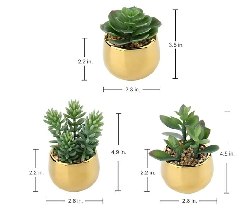 Faux Succulents Plants with Gold Ceramic Pots