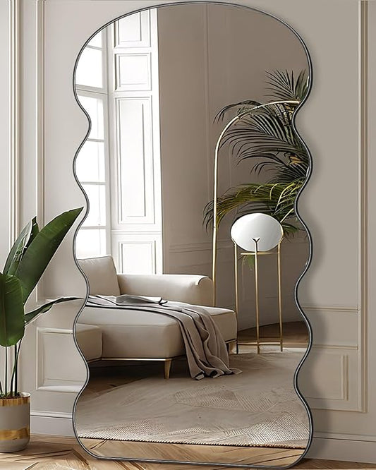 Black Wavy Frame, Full Length, Freestanding Floor Mirror