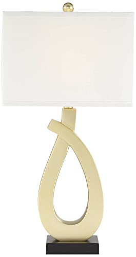 Gold Sculptural Modern Table Lamps 28" Tall Set of 2 with USB Charging Port