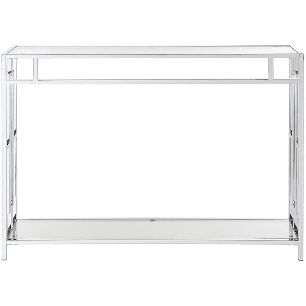 Silver Console Table, Modern Glass Top, Narrow for Entryway