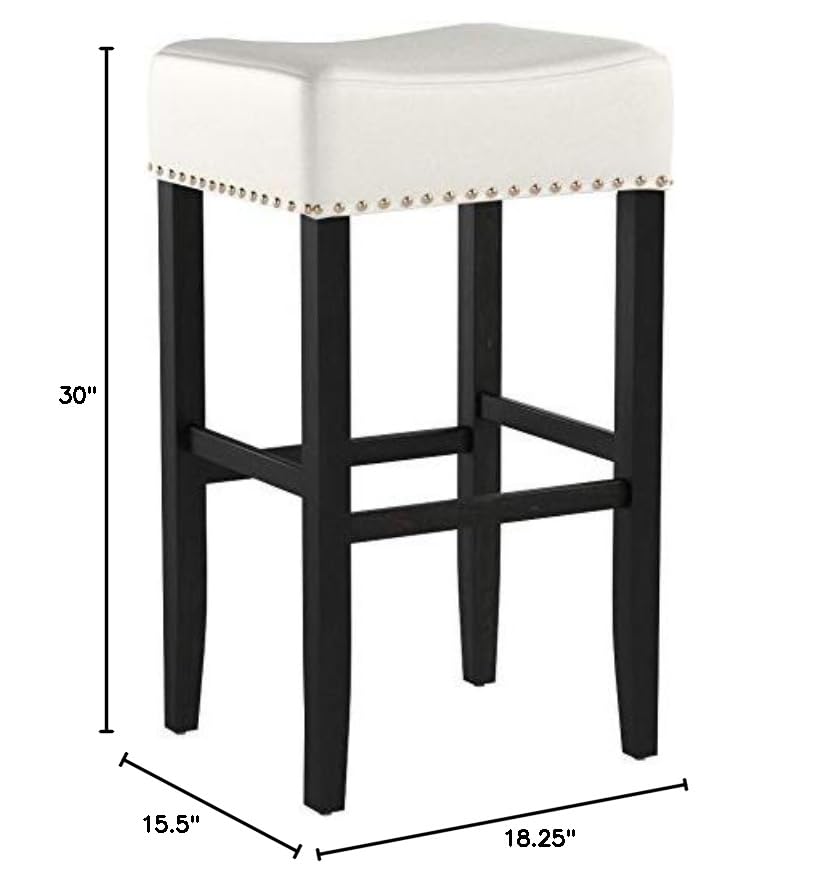 Ivory Backless Studded, Leather Barstools, 2-Pcs Set