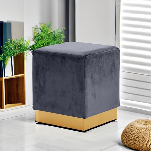 Grey Modern/Contemporary Velvet Ottoman Stool