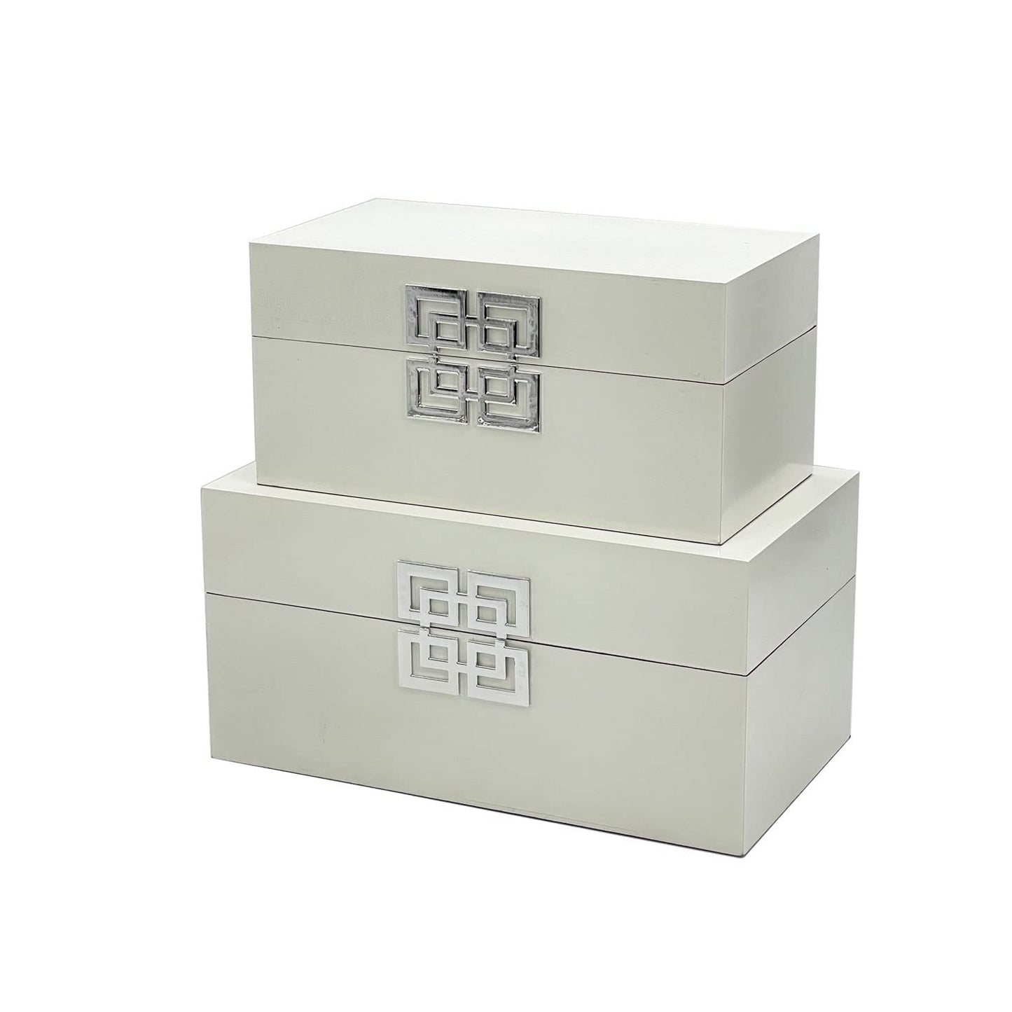 White - Silver Decorative Storage Boxes with Lid, Classic Design