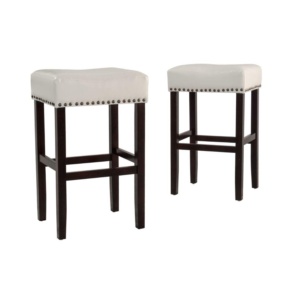 Ivory Backless Studded, Leather Barstools, 2-Pcs Set