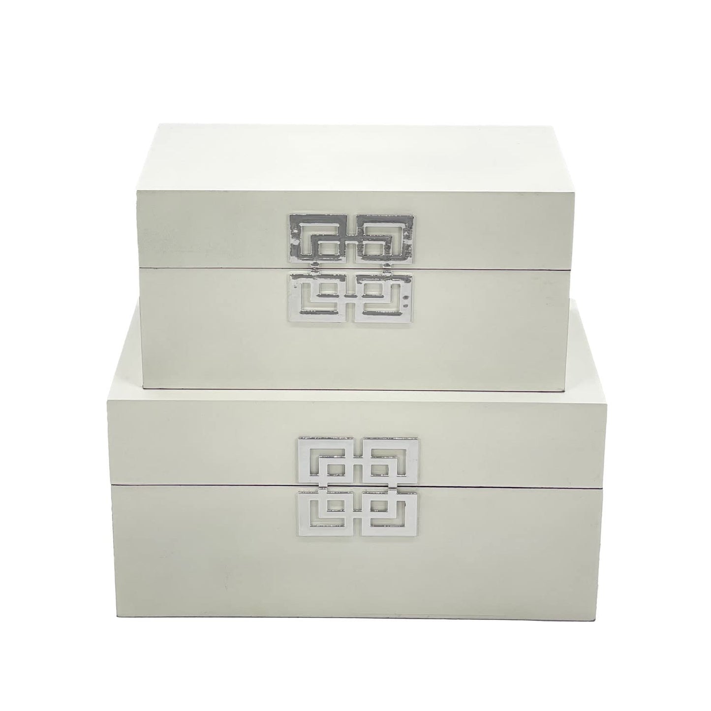 White - Silver Decorative Storage Boxes with Lid, Classic Design
