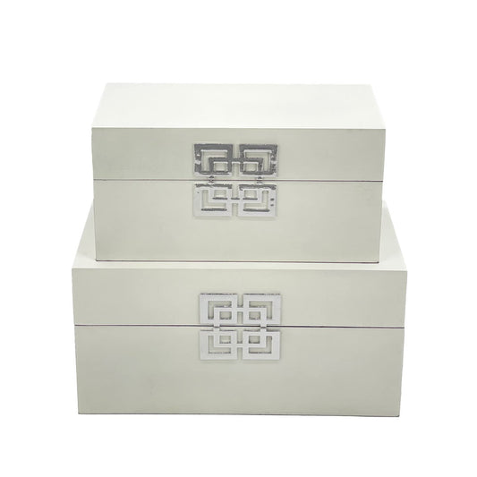 White - Silver Decorative Storage Boxes with Lid, Classic Design