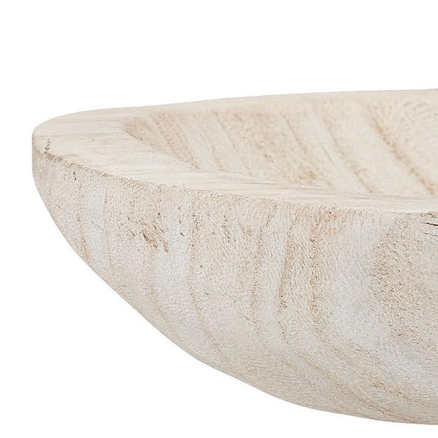 Hand-Carved Wood Bowl Whitewashed Finish