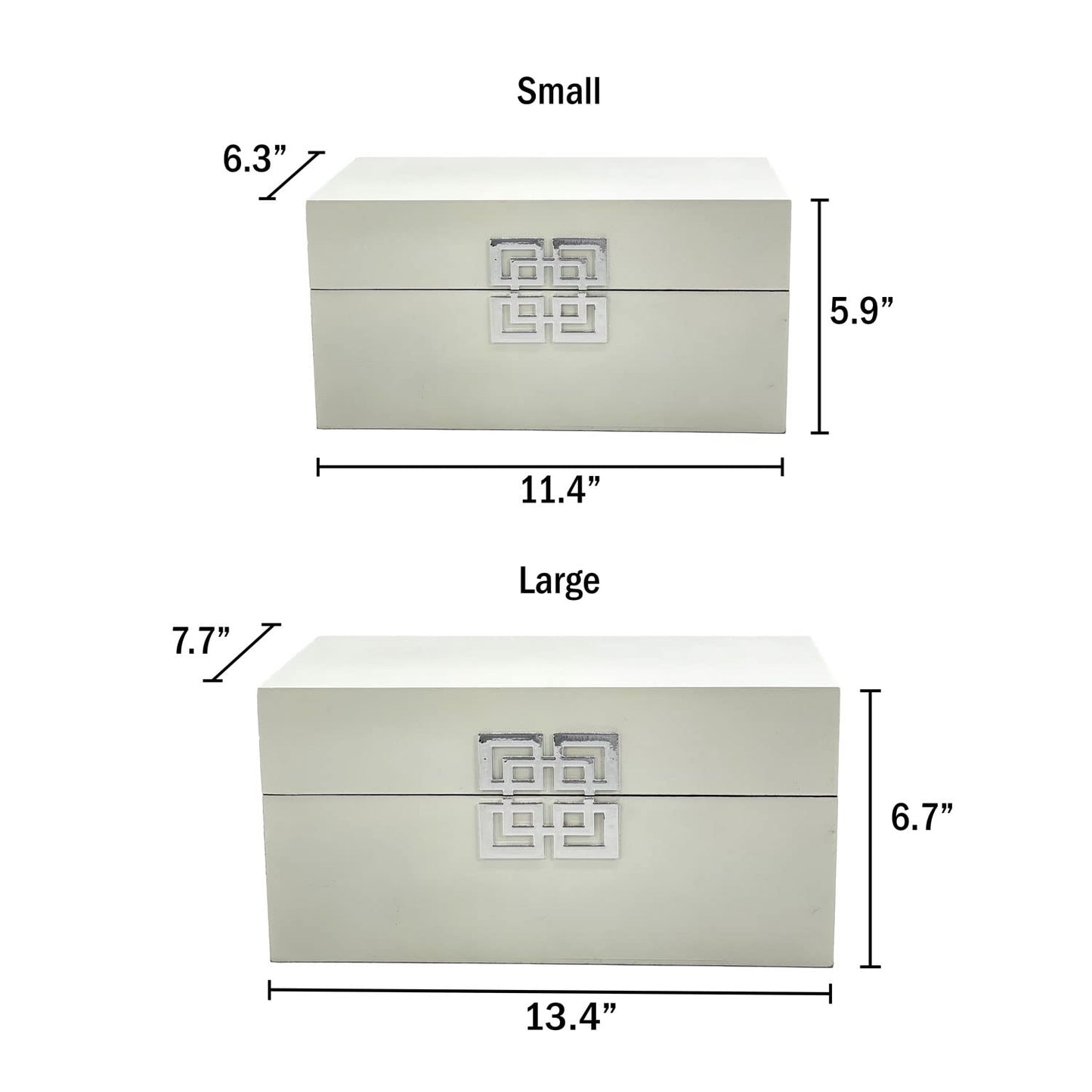 White - Silver Decorative Storage Boxes with Lid, Classic Design