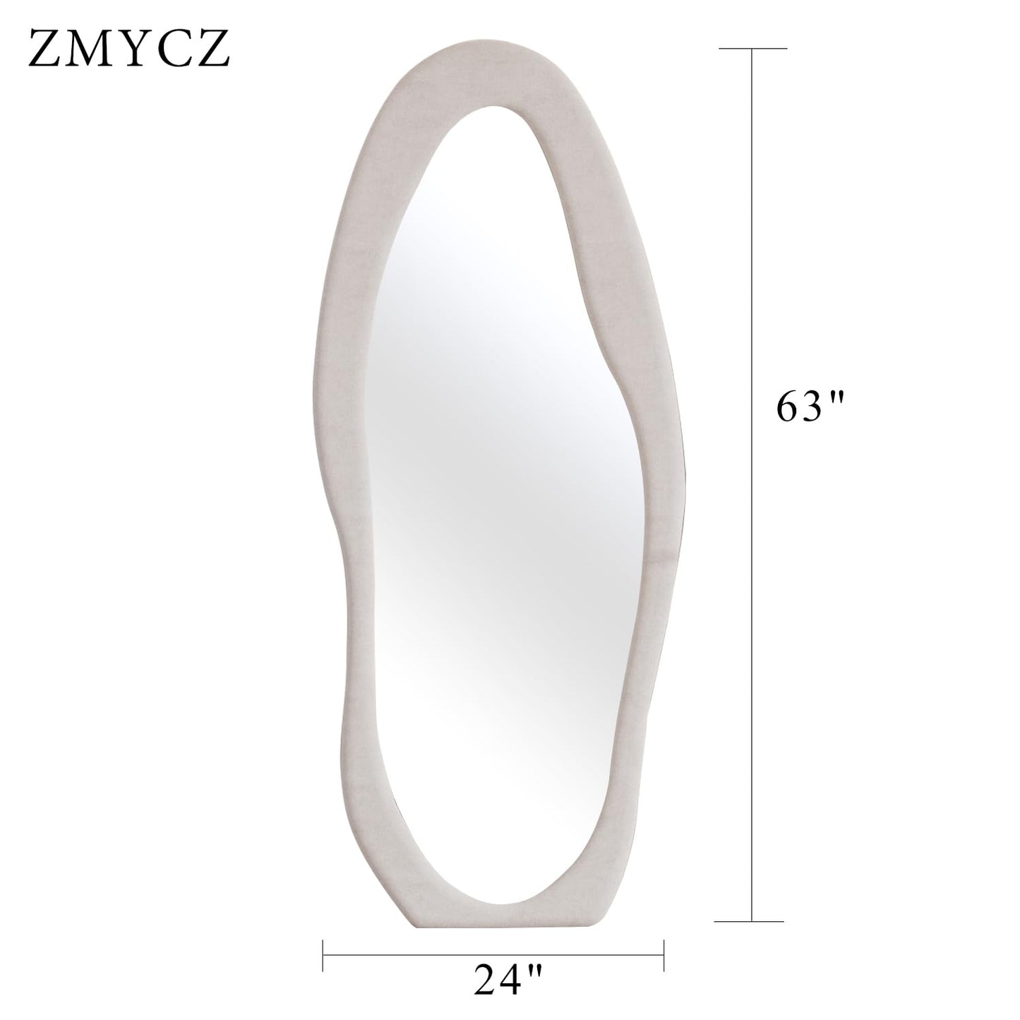 White Wavy Full Length Floor Mirror, Hanging or Leaning
