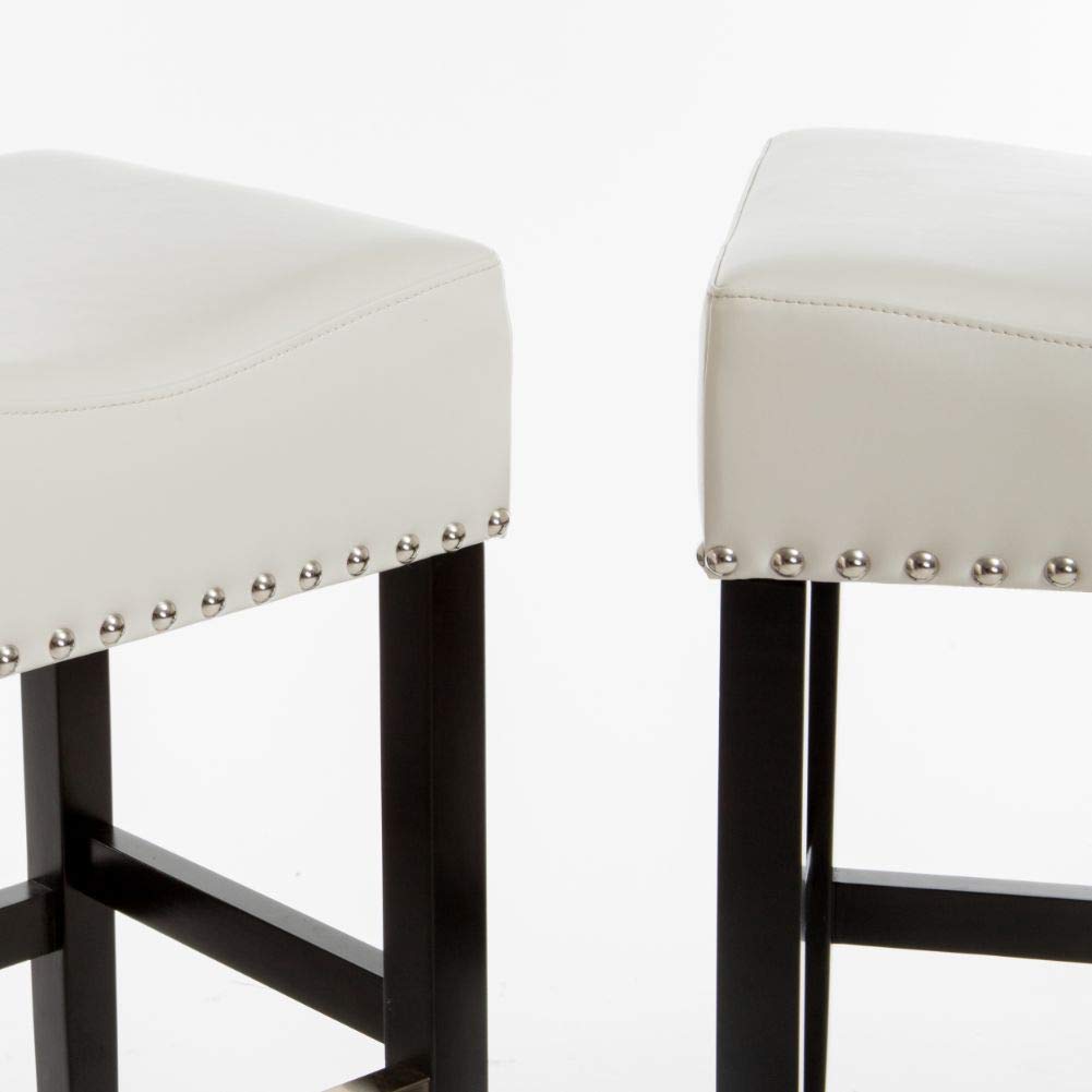 Ivory Backless Studded, Leather Barstools, 2-Pcs Set