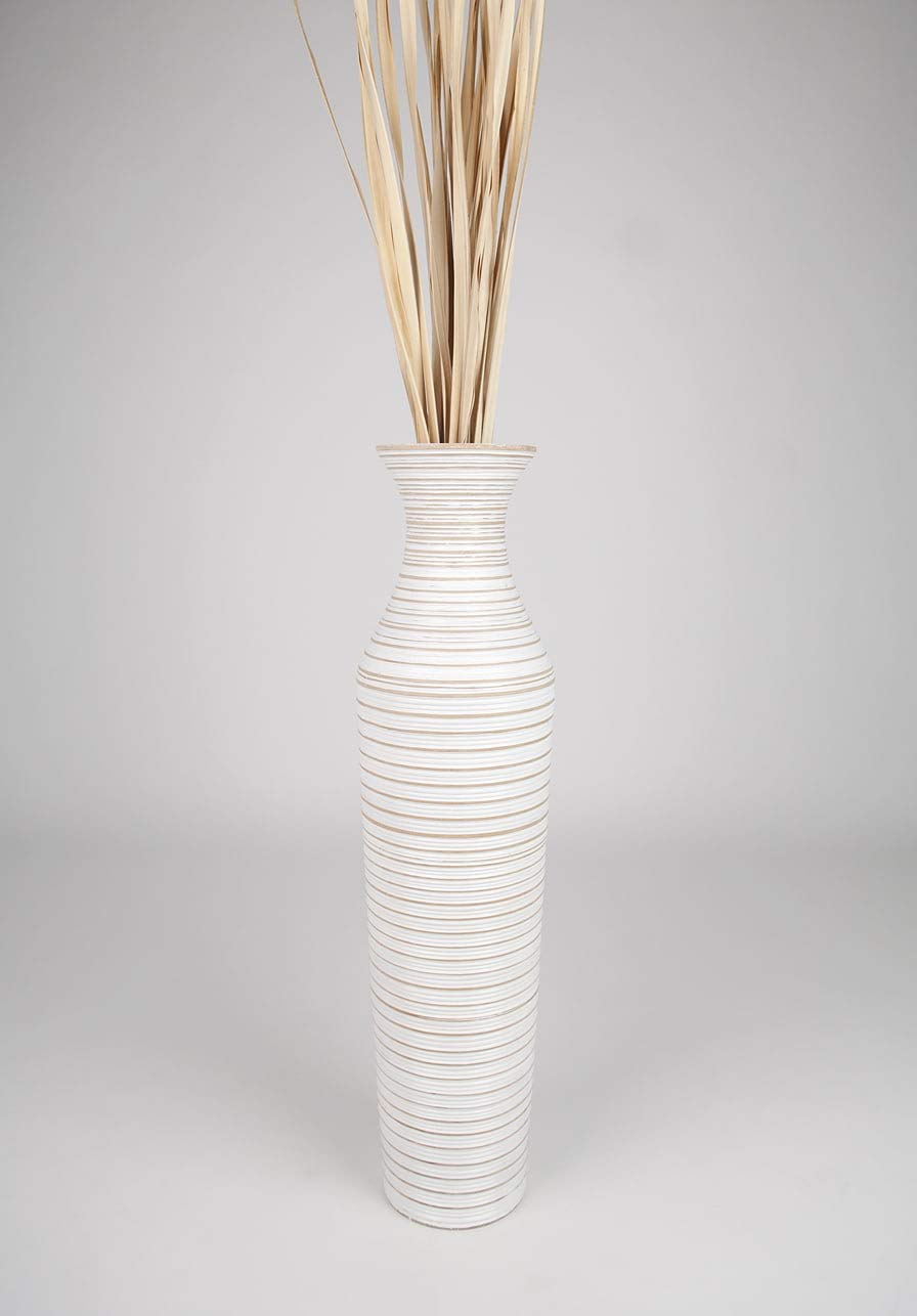 Off-White Tall Wooden Floor Vase