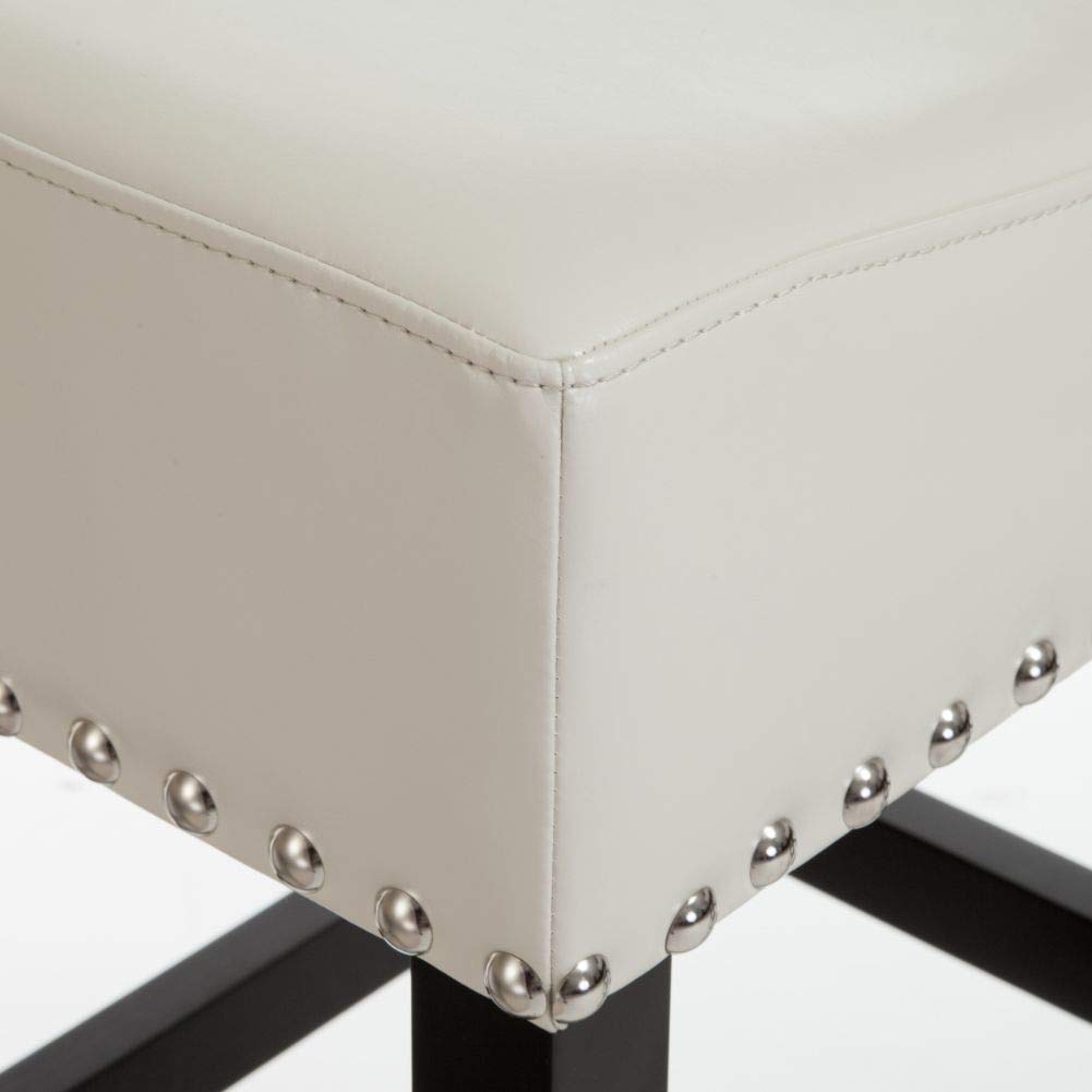 Ivory Backless Studded, Leather Barstools, 2-Pcs Set