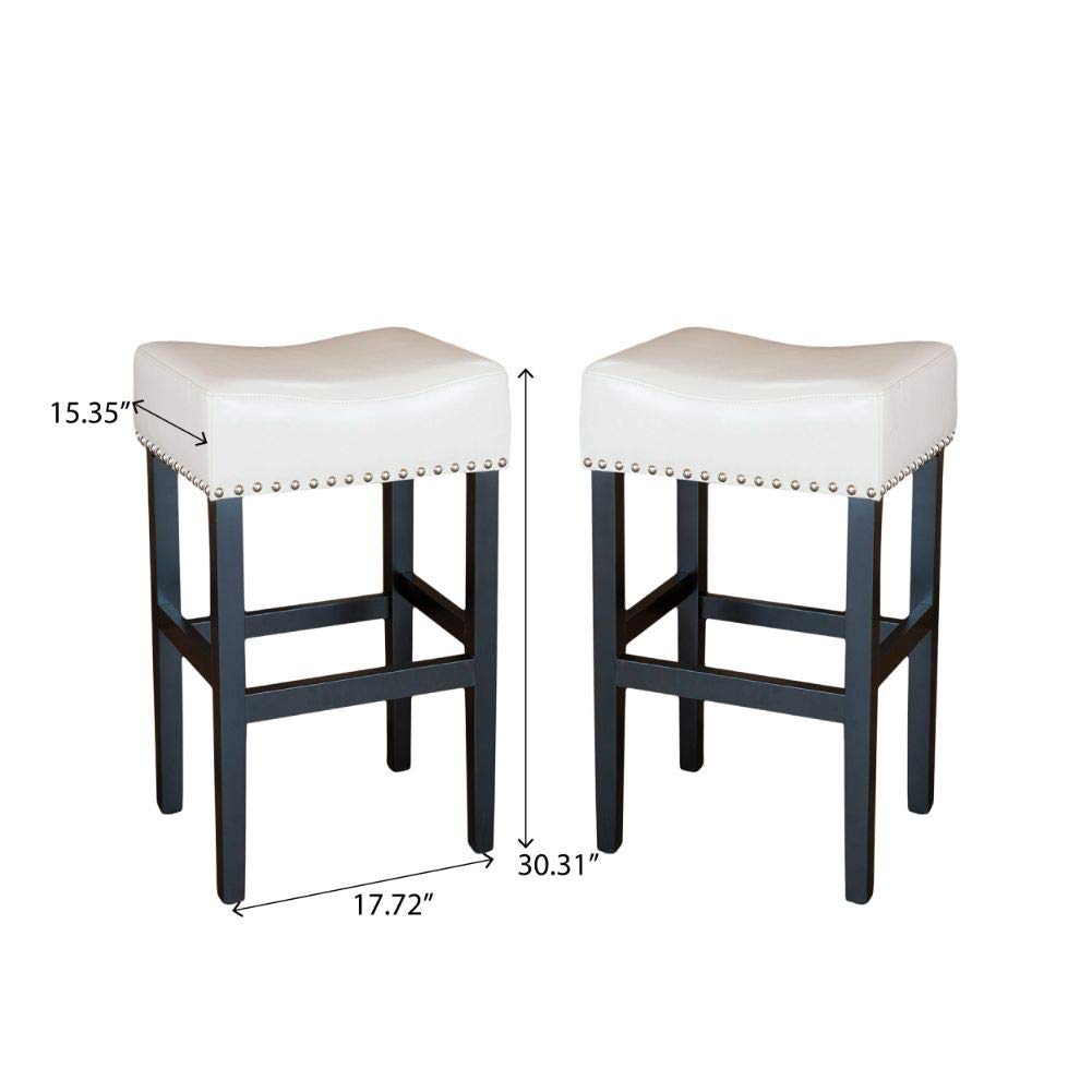Ivory Backless Studded, Leather Barstools, 2-Pcs Set
