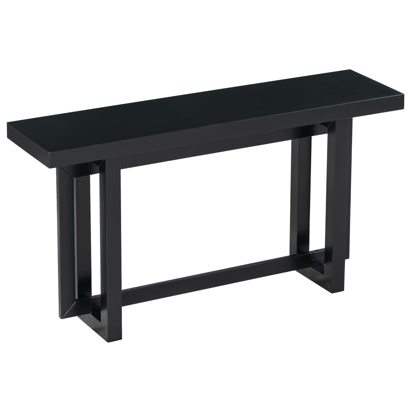 Black Contemporary Console Table, 59.1" W x 15.7" D x 31.7" H with Wood Top