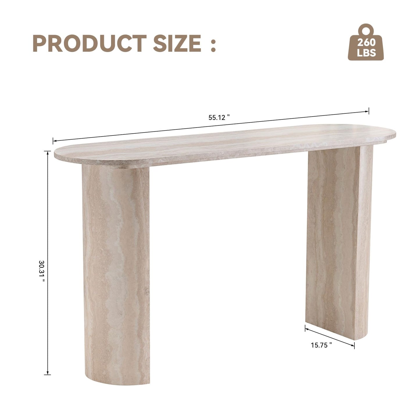 Beige Console Table with Faux Mars, Marble Pattern for Entryway