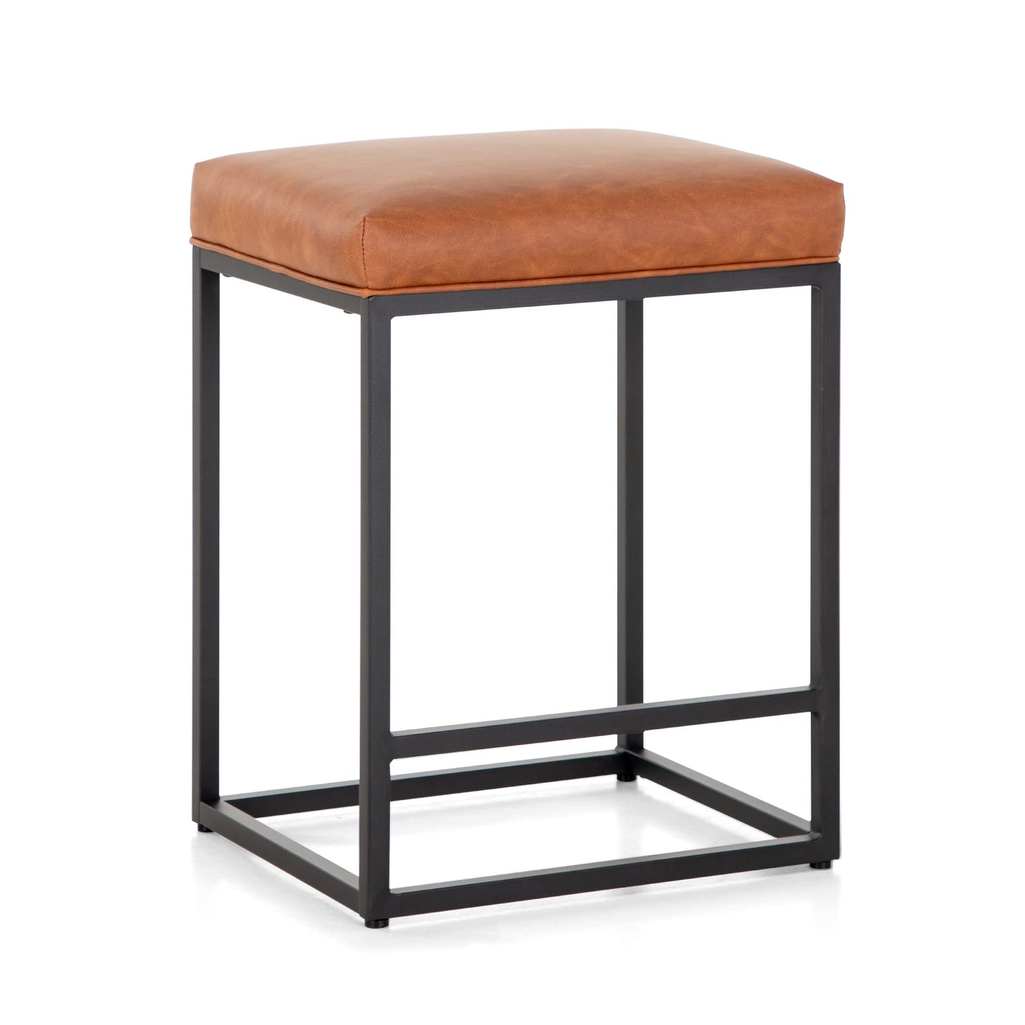 Rust Brown 24" Counter Height Backless Bar Stools Set of 3 , Faux Leather