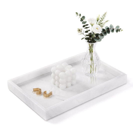 White Marble Stone, Home Decor Tray for Coffee Table, Dresser Organizer, Bathroom