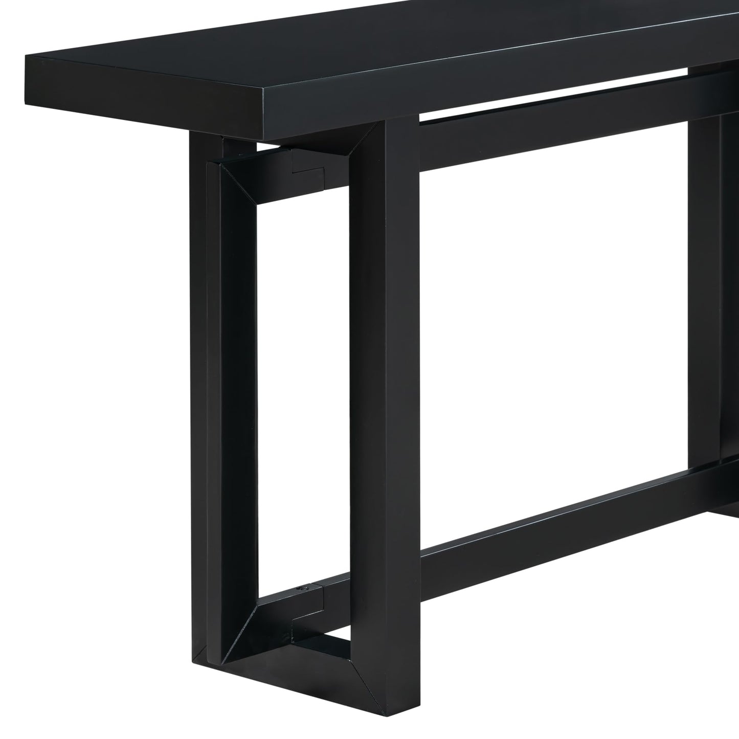 Black Contemporary Console Table, 59.1" W x 15.7" D x 31.7" H with Wood Top