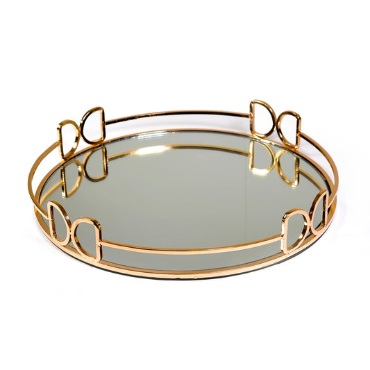 Gold Round Mirrored Serving Tray with Handles,  Vanity Home Décor (Gold, 12") for Perfume, Jewelry