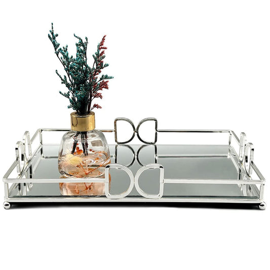 Silver Luxury Perfume Glass Tray for Bathroom, Dresser, Bedroom Decor