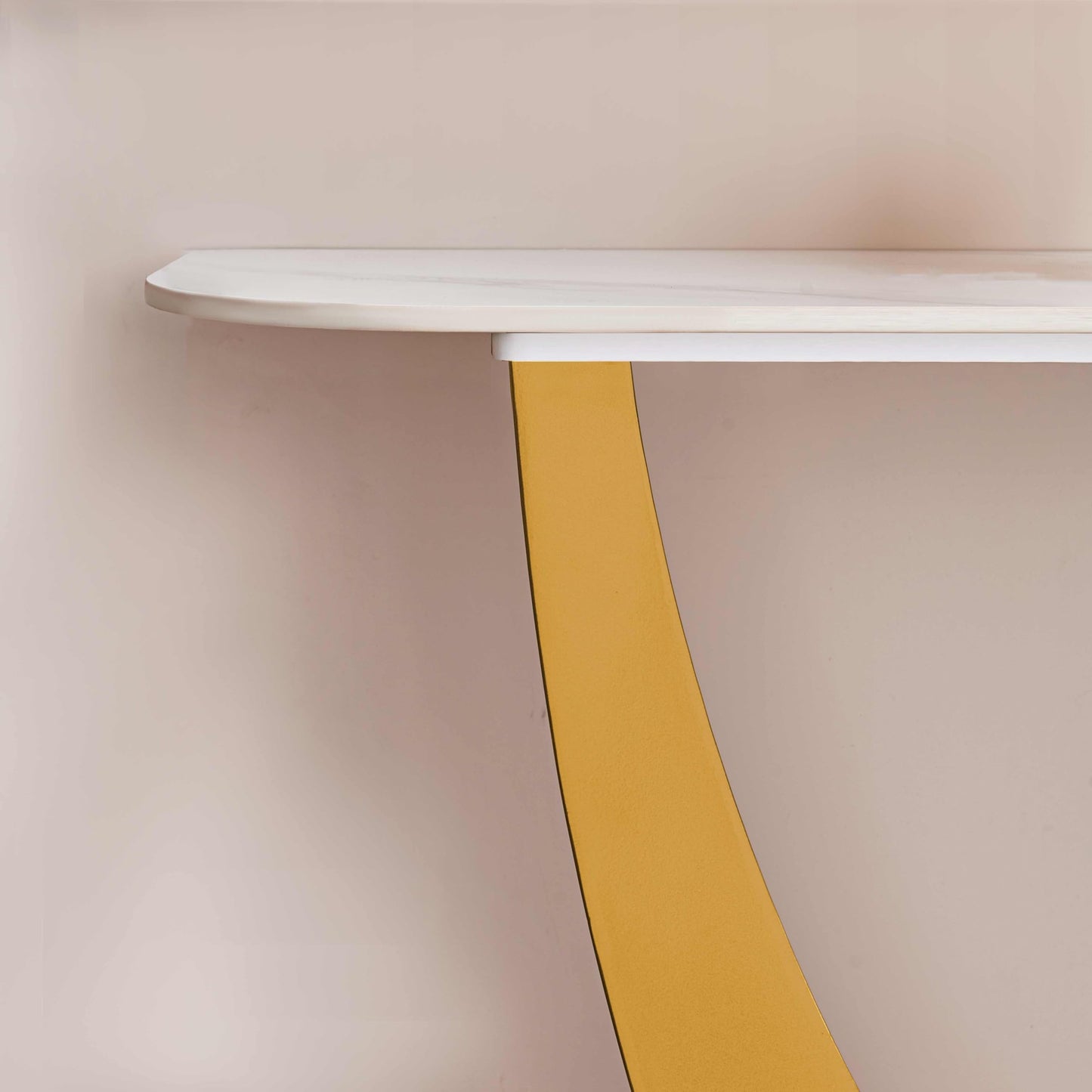 Gold Modern Console Table, 47'' Long Half Moon, Sintered Stone
