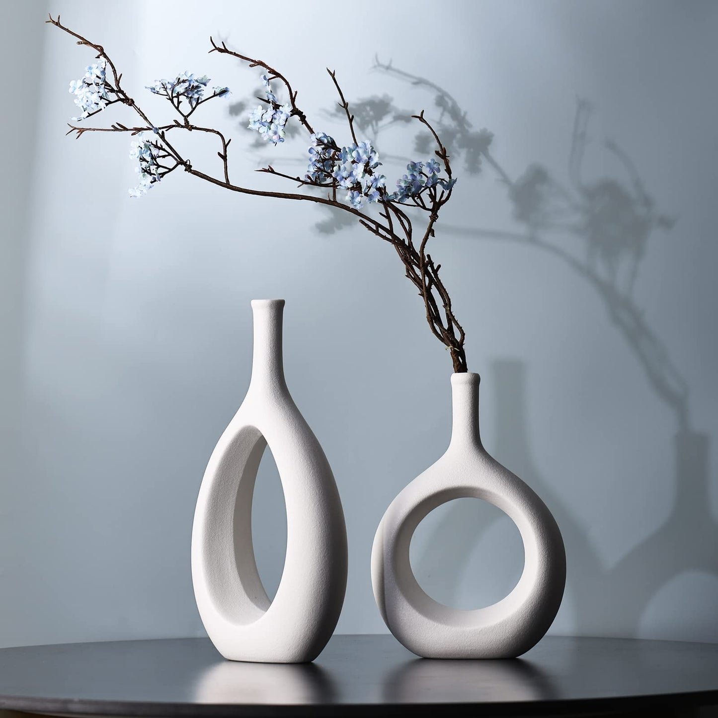 White Ceramic Hollow Vase Set