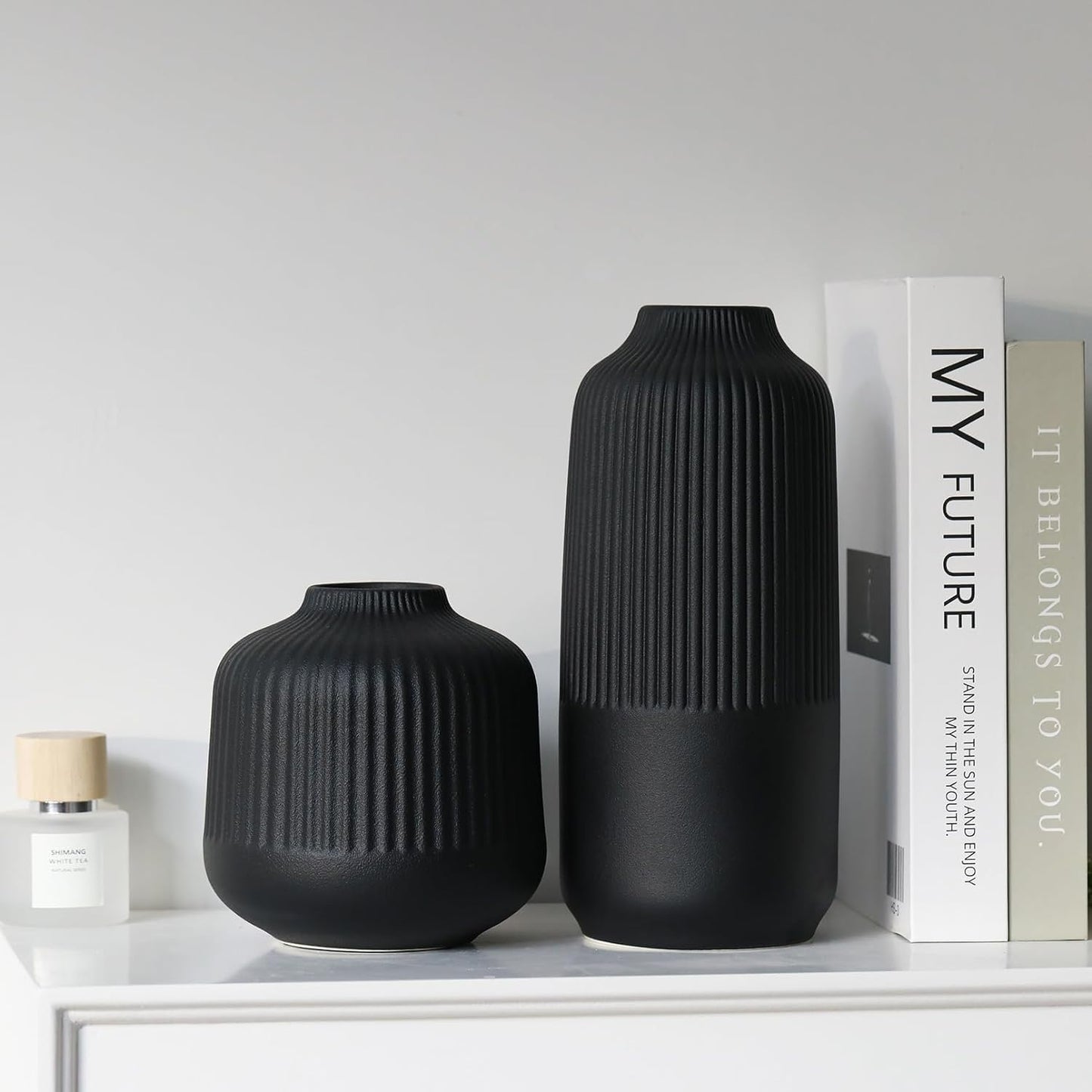 Black Ceramic Flower Vase Set, Large
