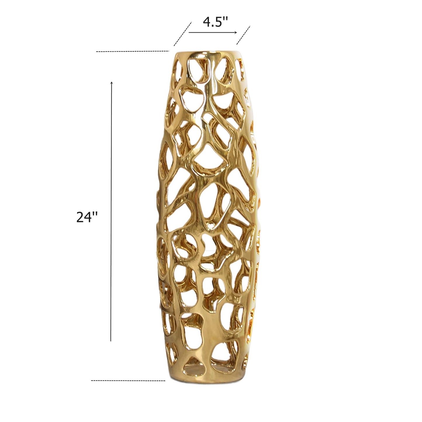 Gold Tall Floor Unique Hallow Vase