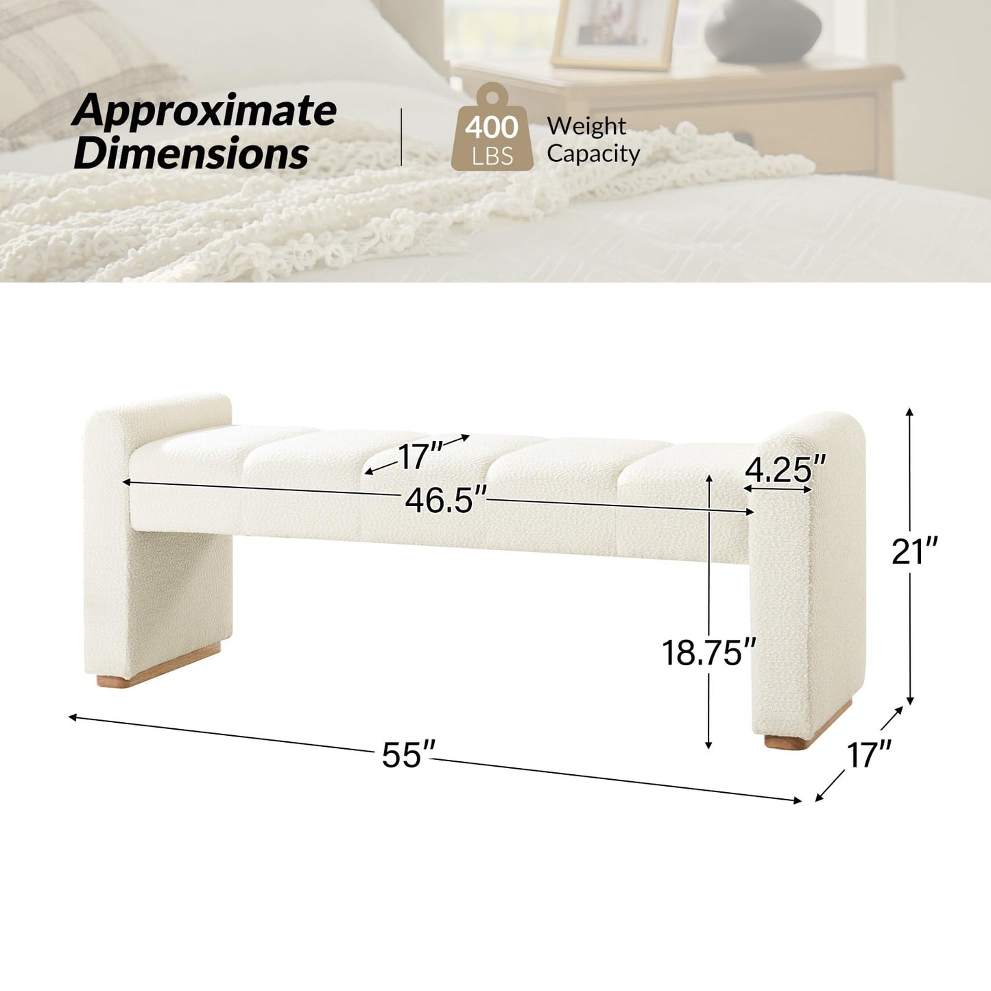White Modern Bench for Entryway, 55" Seating
