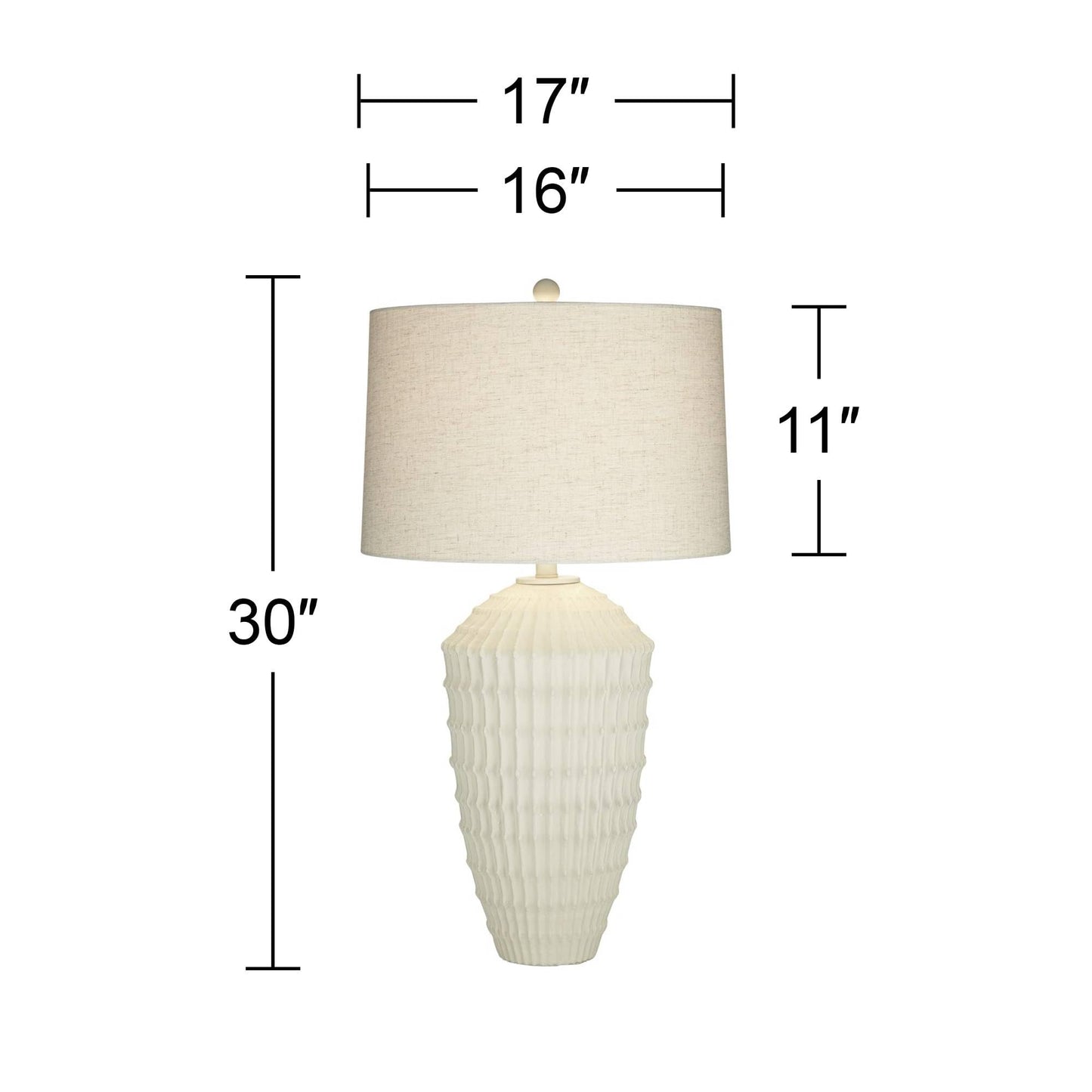 White-Ivory Table Lamp, 30" Tall Large Modern, Coastal Ridge Pattern
