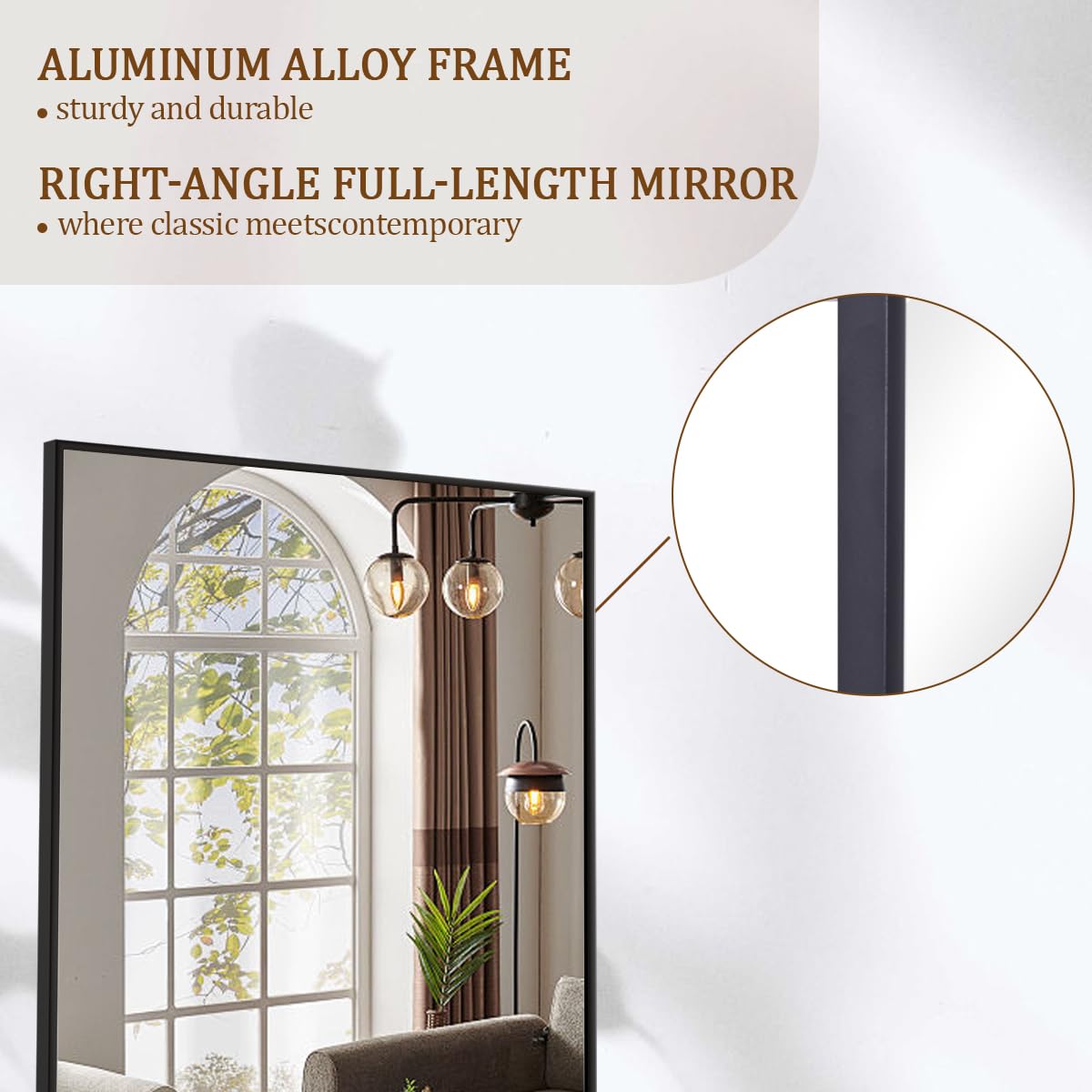 Black Full Length Mirror, Framed 71"x26", Standing or Hanging