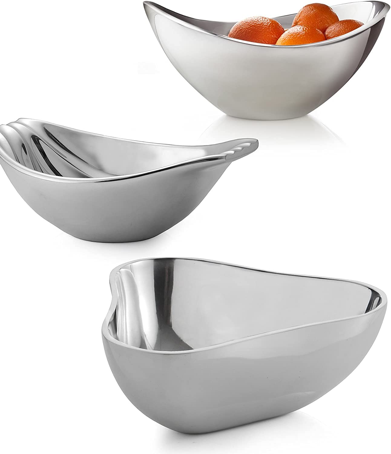 Silver Bowl Modern Accent, Sculptural Alloy