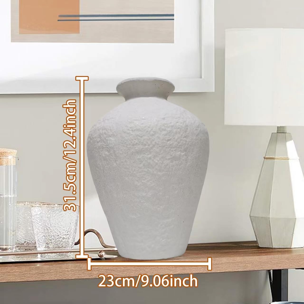 White Rustic Ceramic  Modern Vase, Antique Terra Cotta