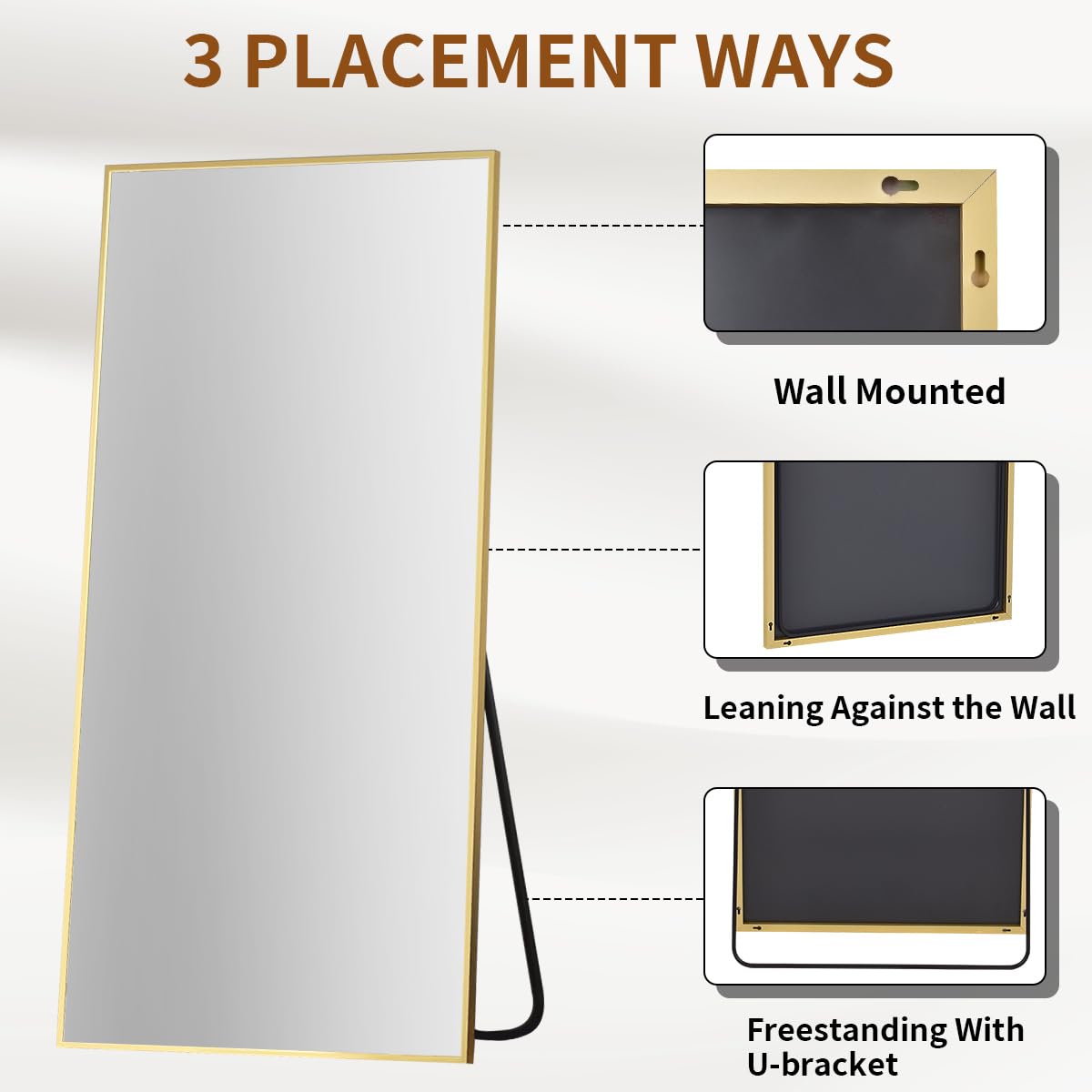 Gold Full Length Mirror, 71" x 26" Floor Mirror with Stand