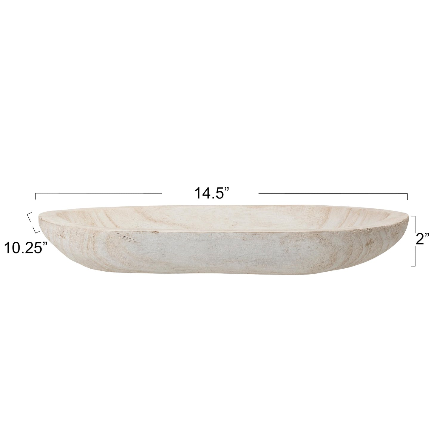 Hand-Carved Wood Bowl Whitewashed Finish