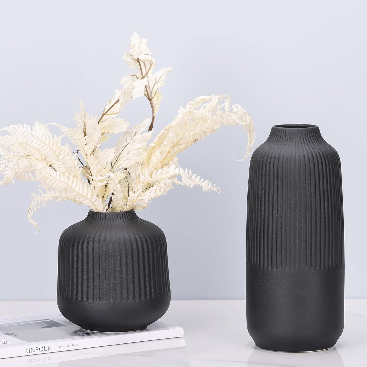 Black Ceramic Flower Vase Set, Large