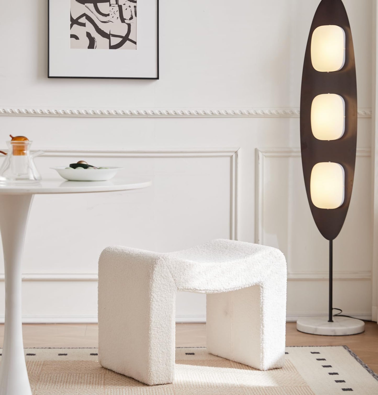 White Modern Bench, Ottoman Seat