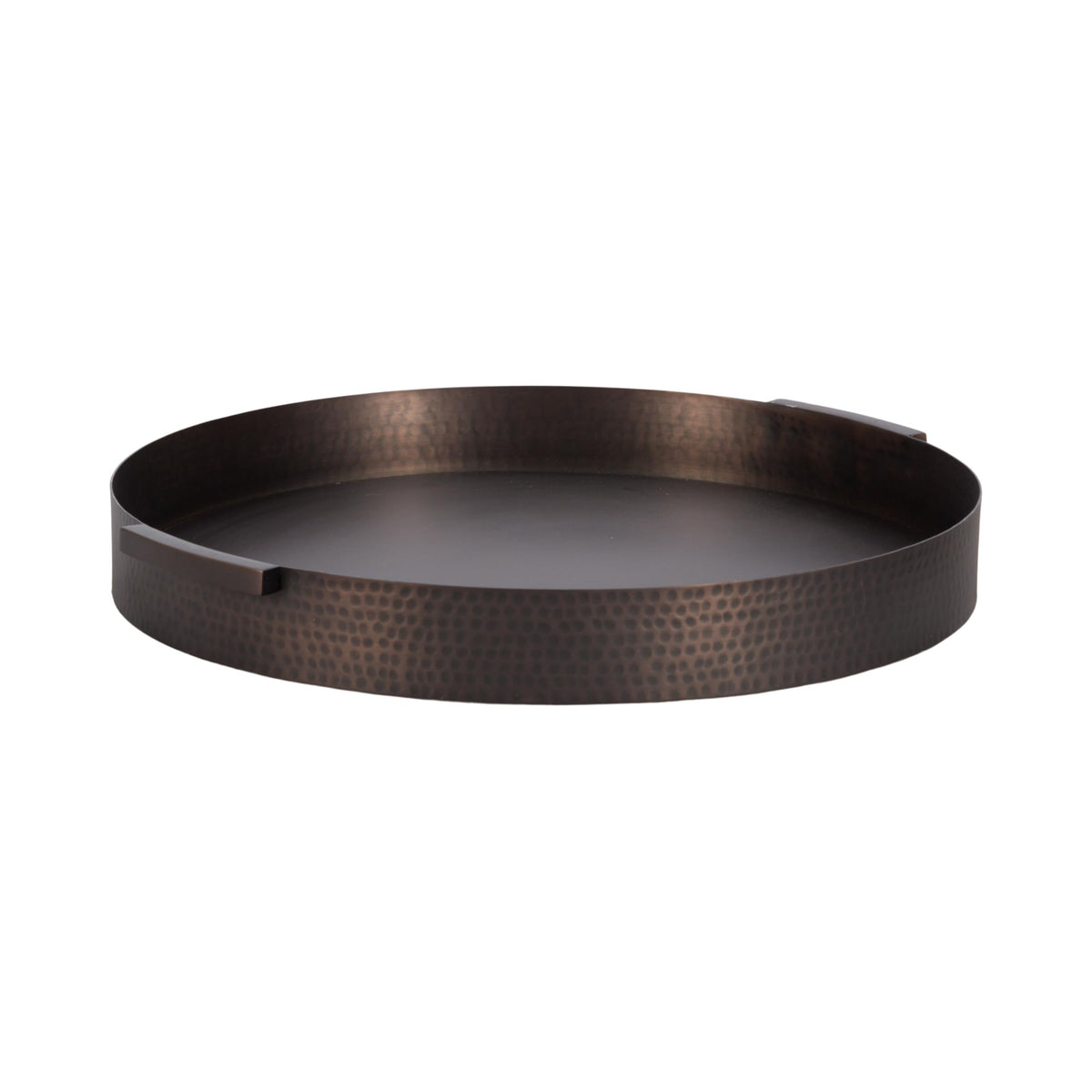 Bronze Modern Round Hammered, Metal Polished Decorative Circle Tray with Handles